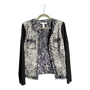 Chico’s Black White Animal Print Blazer w/ Purple Accents Sz Medium